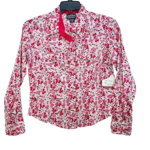 ANGIE NWT Western Pearl Snap Shirt Cherry Floral Print Cowgirl Rodeo Top MED